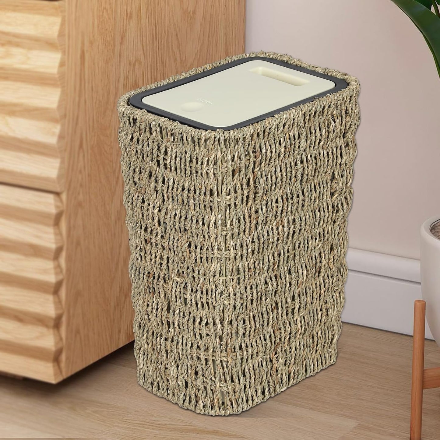 Boho Trash Can with Lid for Bathroom and Kitchen Use