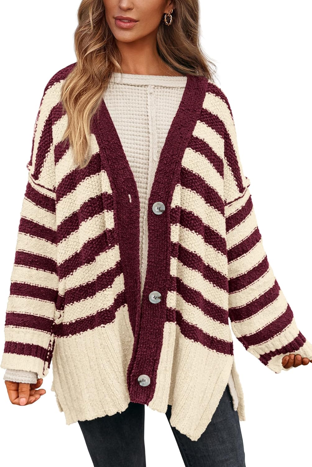 PRETTYGARDEN Women's Winter Striped Cardigan for Cozy Style