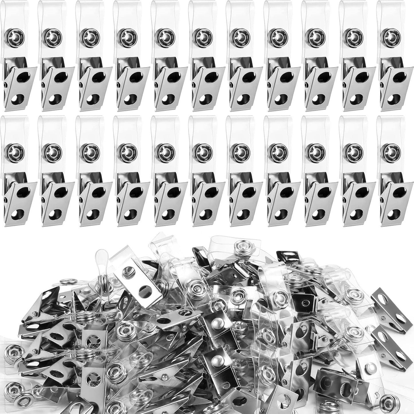 400 Pack Metal Badge Clips with Clear PVC Straps for ID Cards