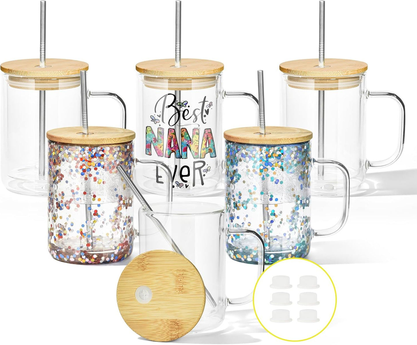 AGH 6 Pack Snow Globe Cups with Handle for Customization Fun