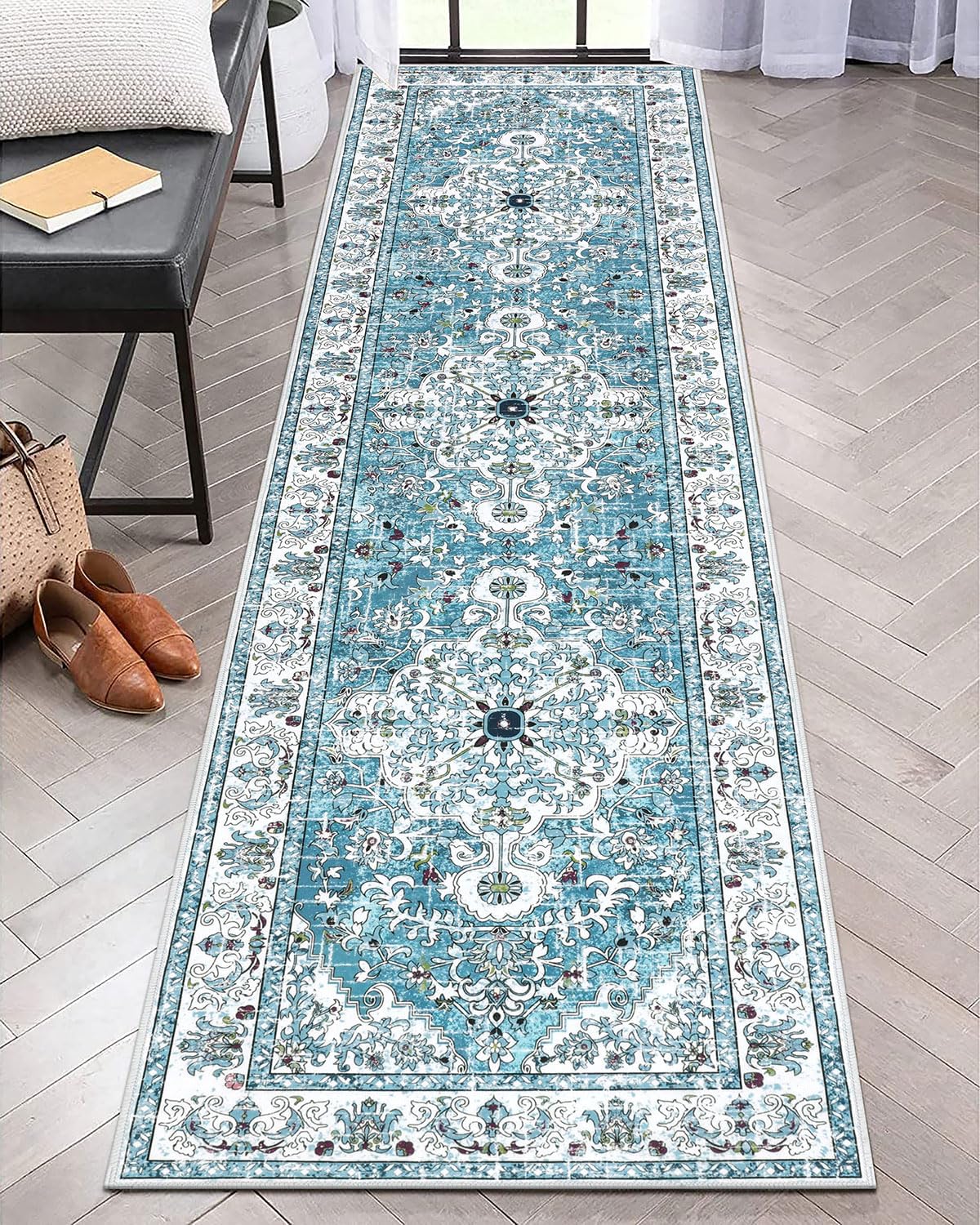 Boho Hallway Runner Rug 2ft x 8ft Non Slip Vintage Carpet