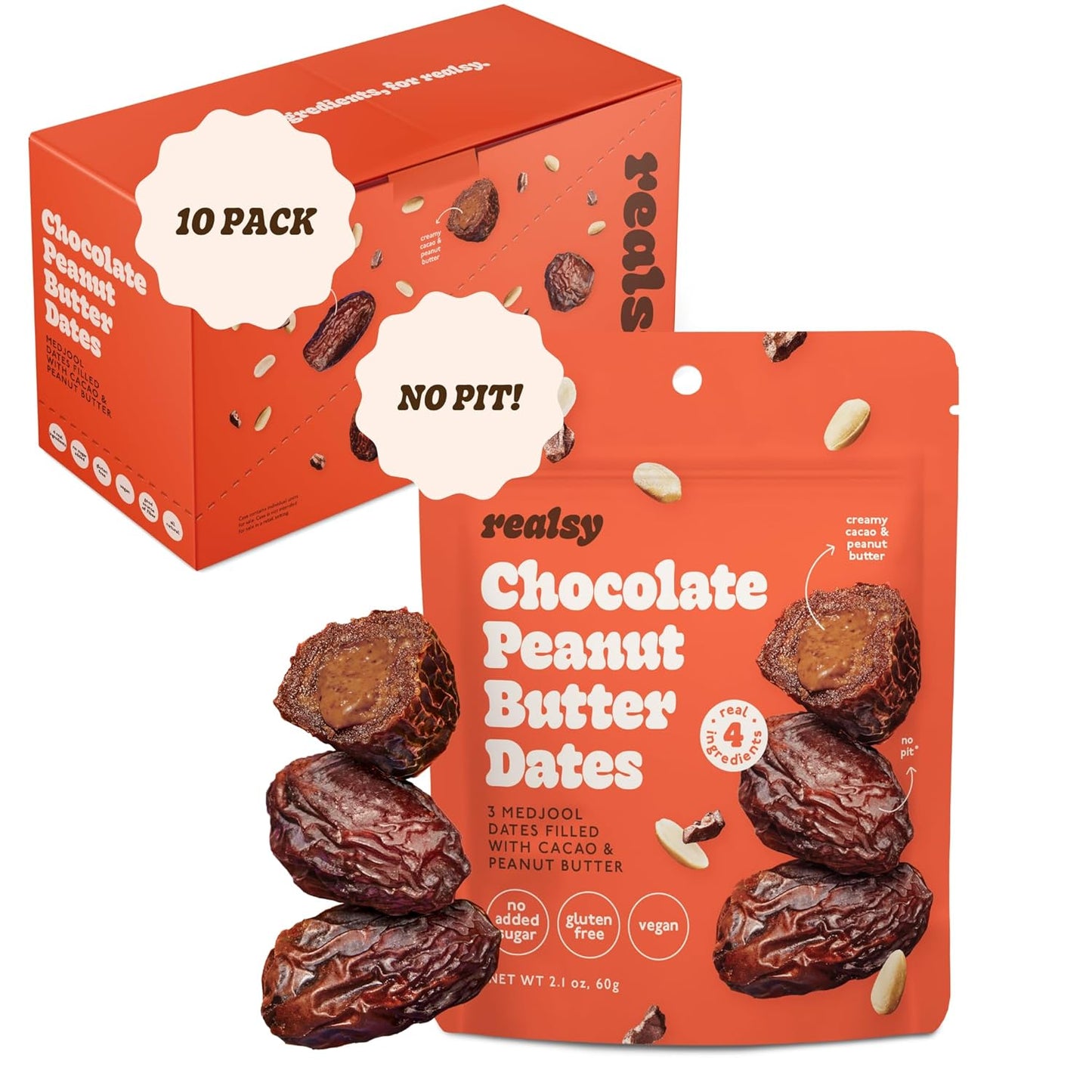 Realsy Chocolate Peanut Butter Stuffed Medjool Dates - Healthy Snack