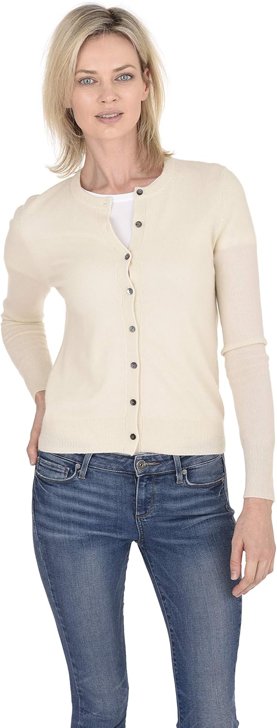 Cashmere Crewneck Cardigan Sweater for Women - Luxurious Comfort