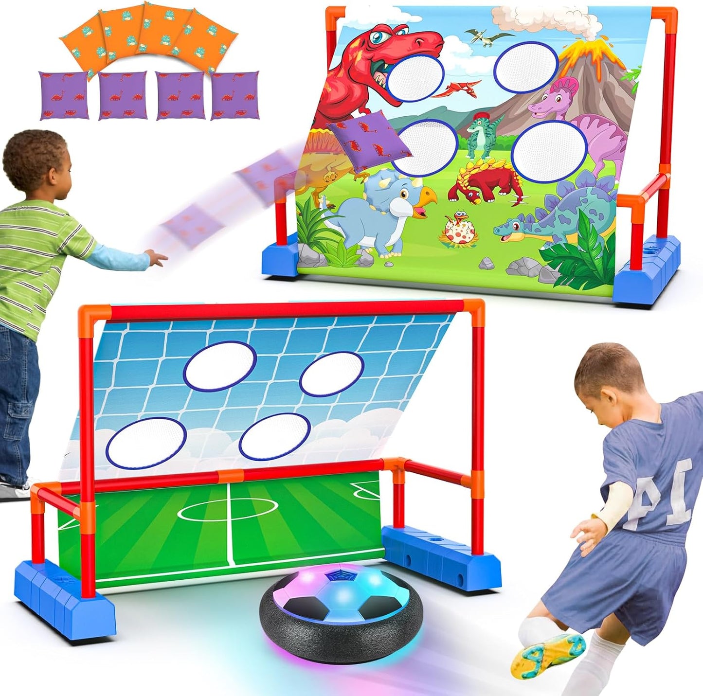 2-in-1 Moving Kick Toss Game for Kids with Light Up Soccer Ball
