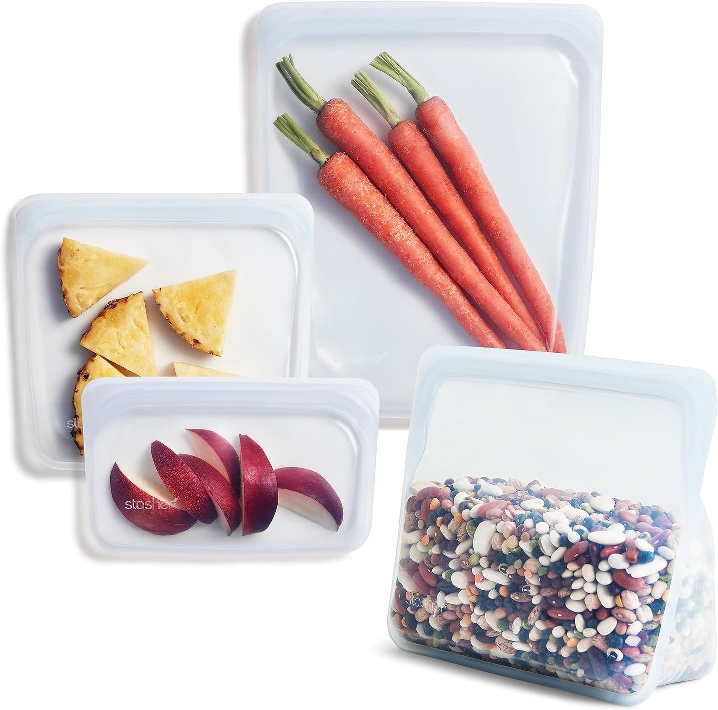 Silicone Reusable Food Storage Bags, 4-Pack, Clear, Eco-Friendly