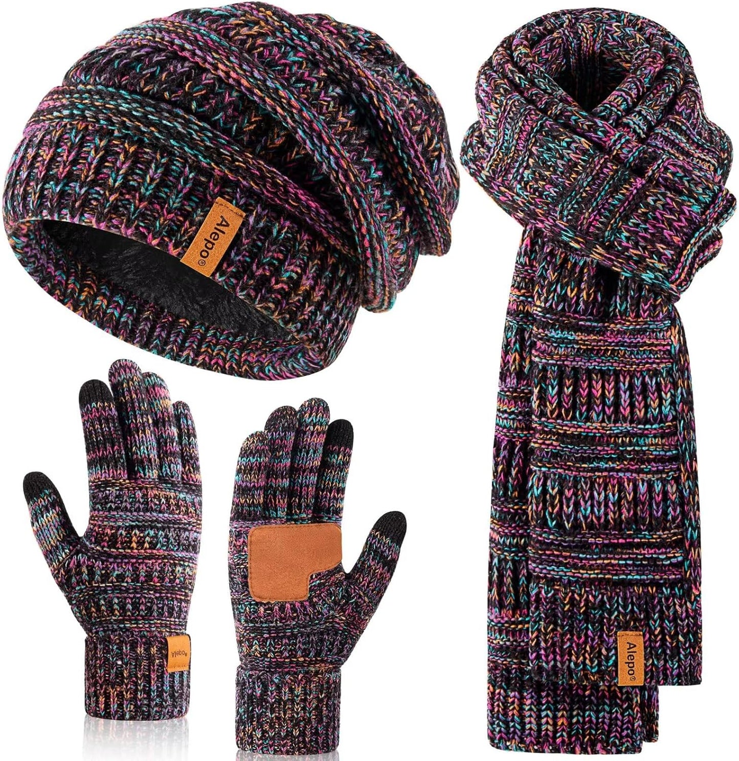 Winter Beanie Hat Scarf Gloves Set for Women - Warm 3 in 1