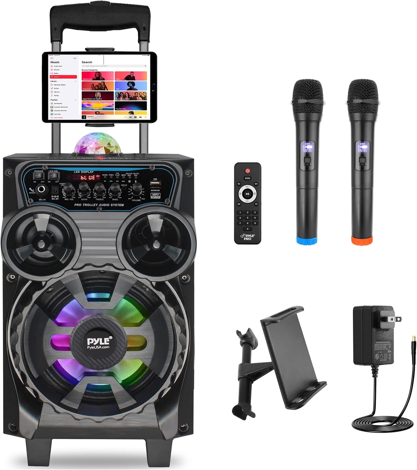 Pyle 580W Portable Bluetooth Speaker - Karaoke System with Disco Lights