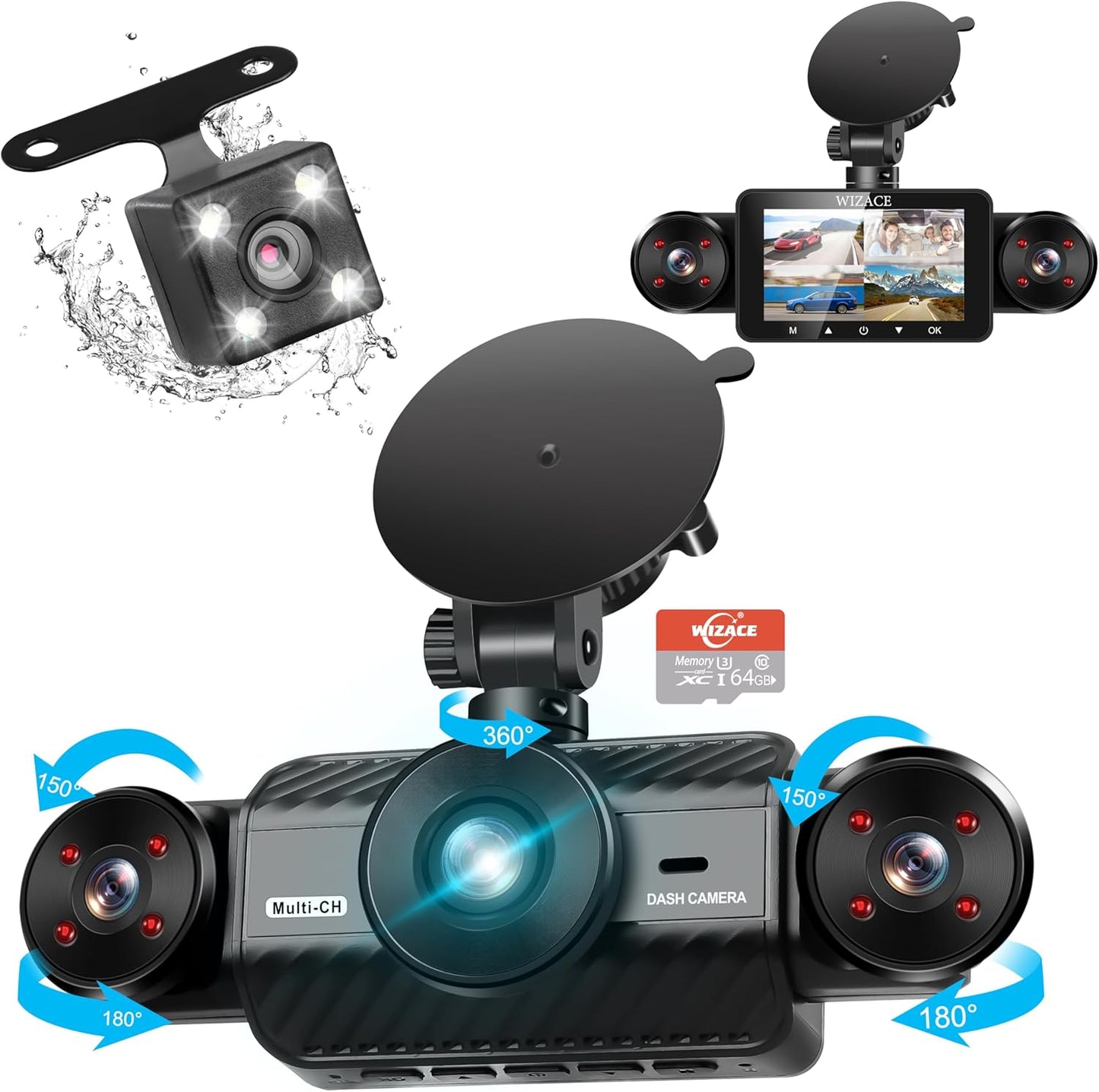 WIZACE 360 View Dash Cam | Full HD Front & Rear | Night Vision