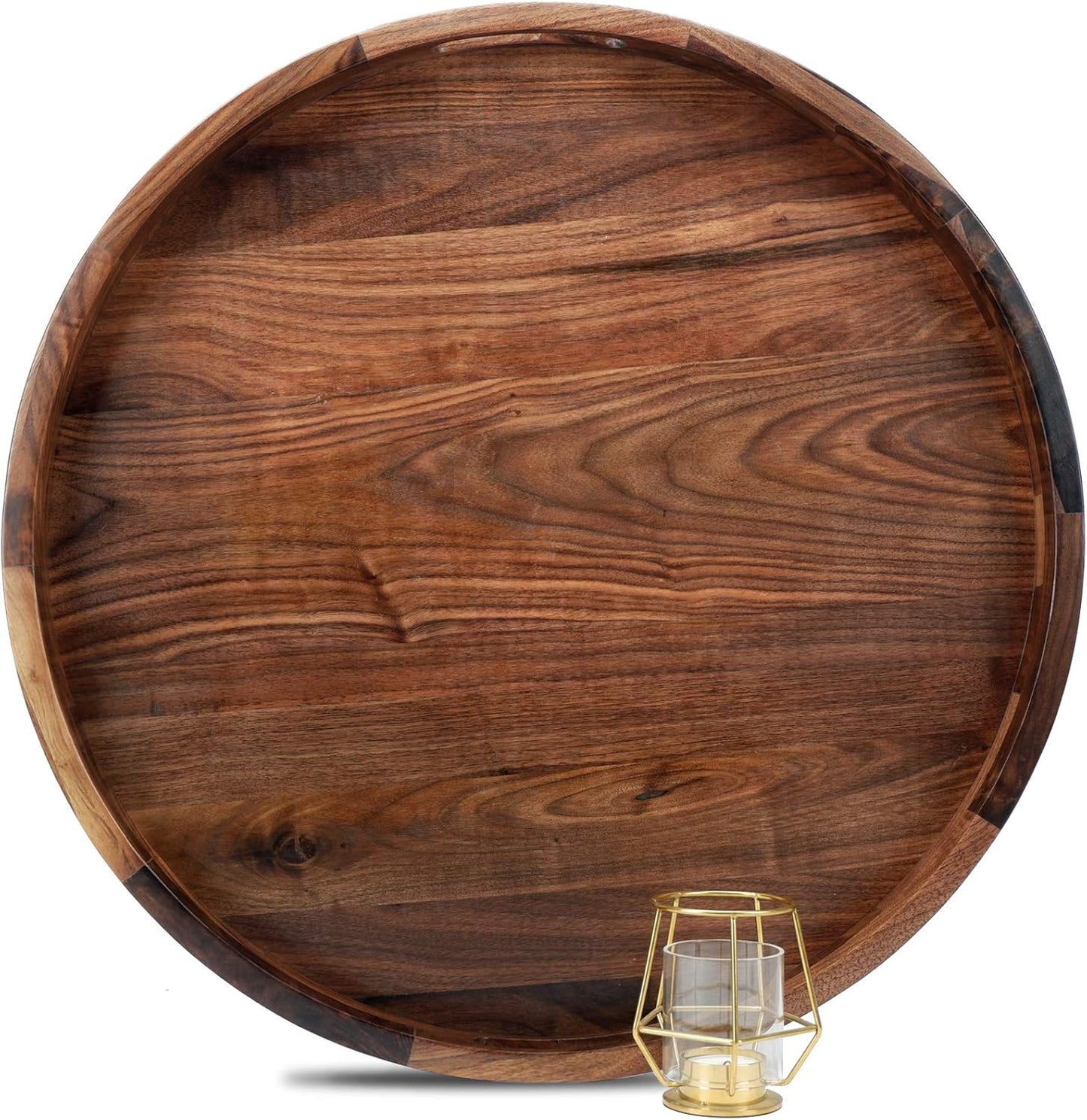 MAGIGO 22 Inches Extra Large Round Black Walnut Tray