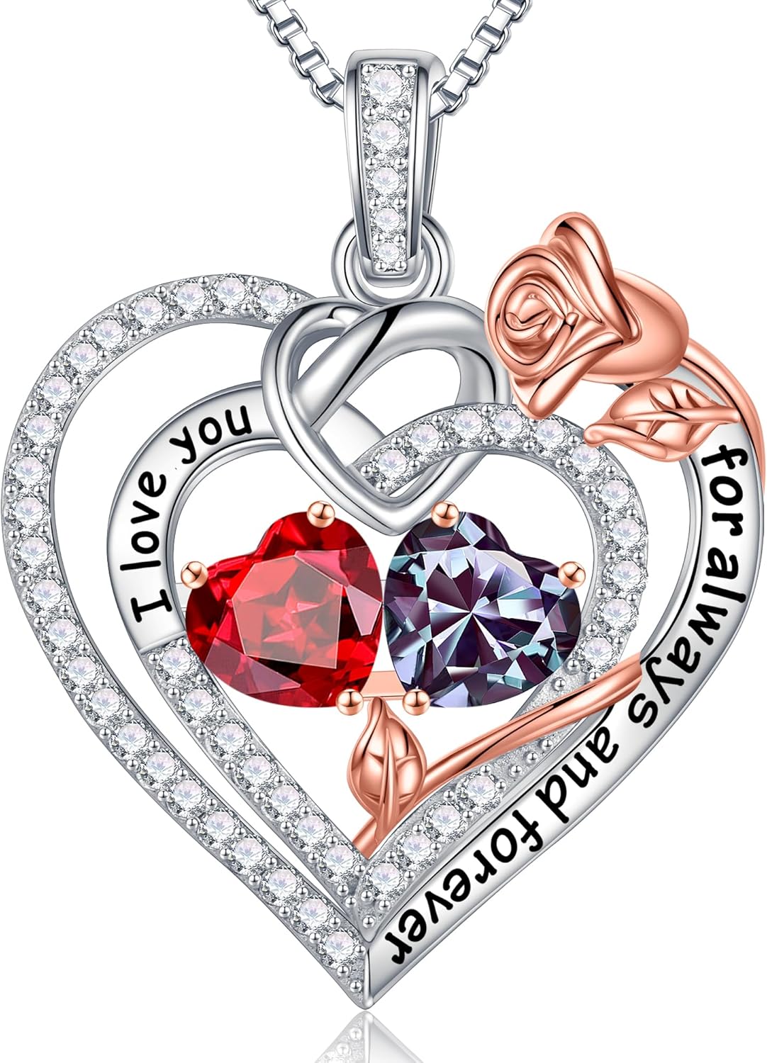 Iefil 925 Sterling Silver Double Birthstone Necklace for Her