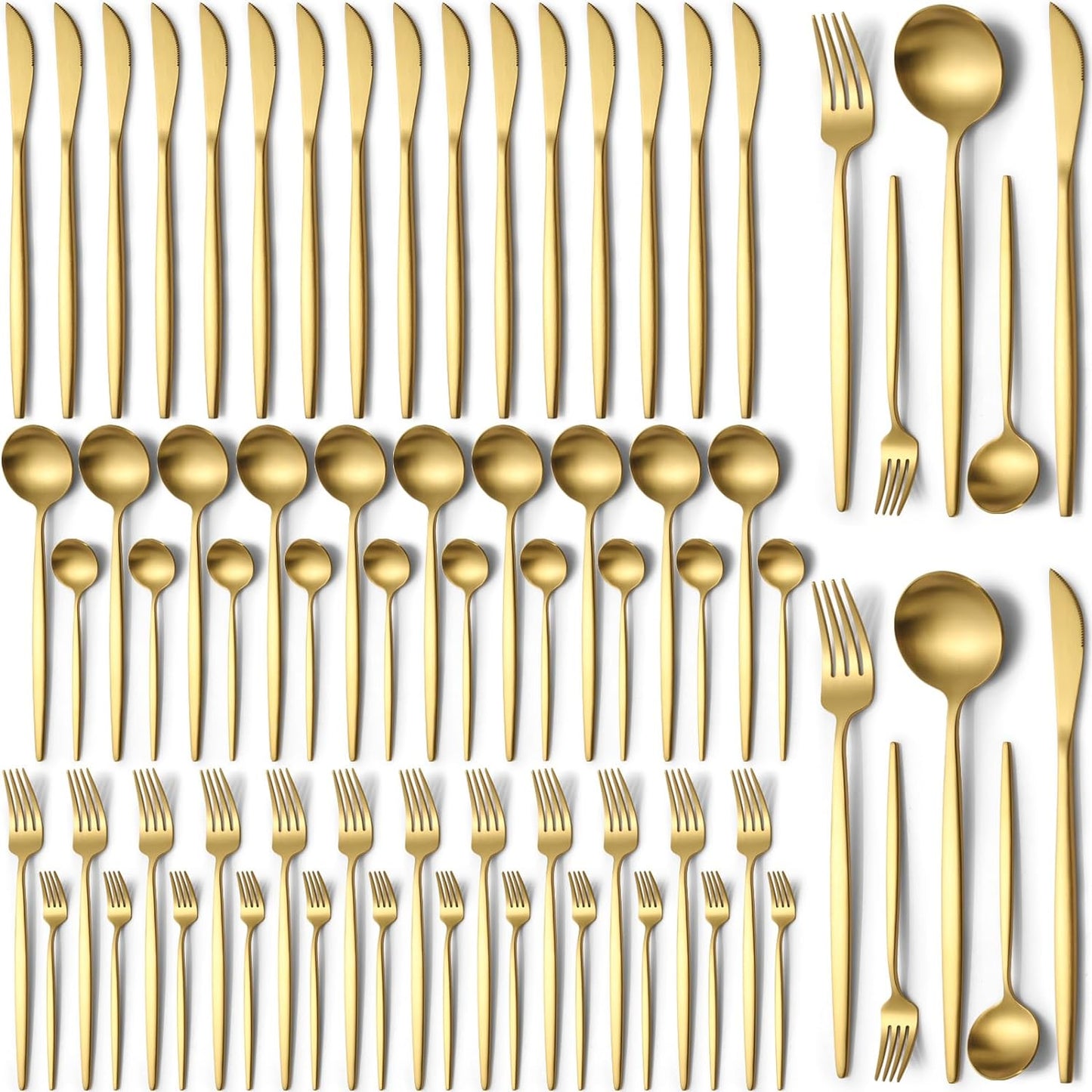 60 Pieces Gold Stainless Steel Silverware Set for Elegant Dining