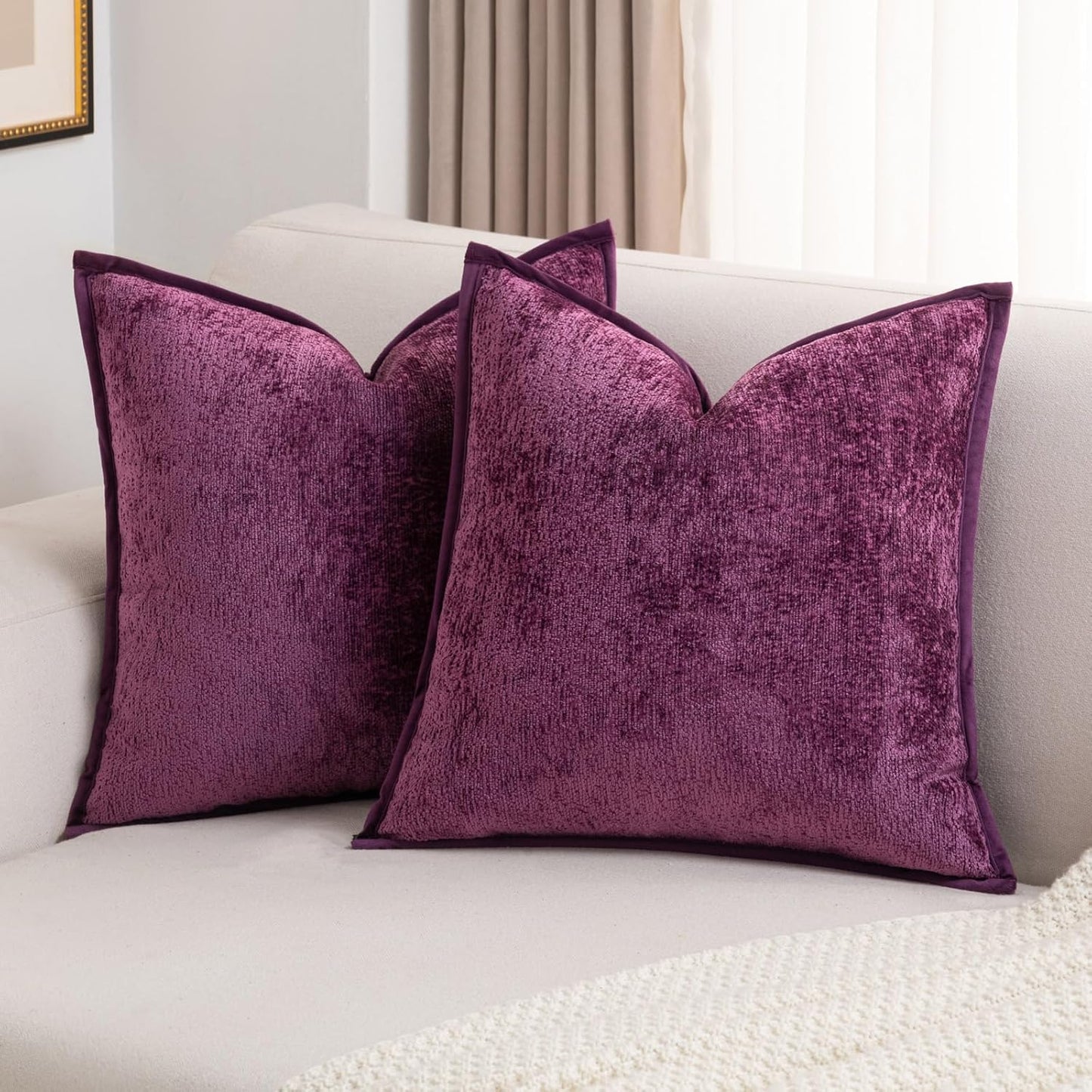 FUTEI Purple Chenille Throw Pillow Covers for Cozy Home Decor
