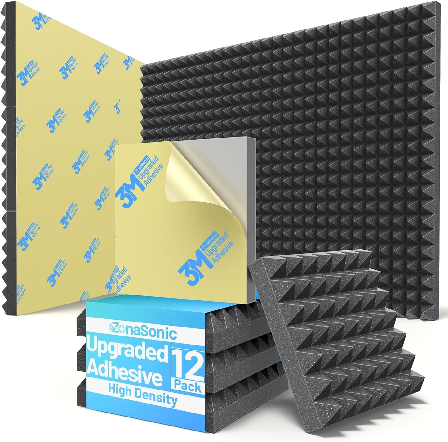 12 Pack Pyramid Sound Proof Foam Panels for Effective Noise Reduction