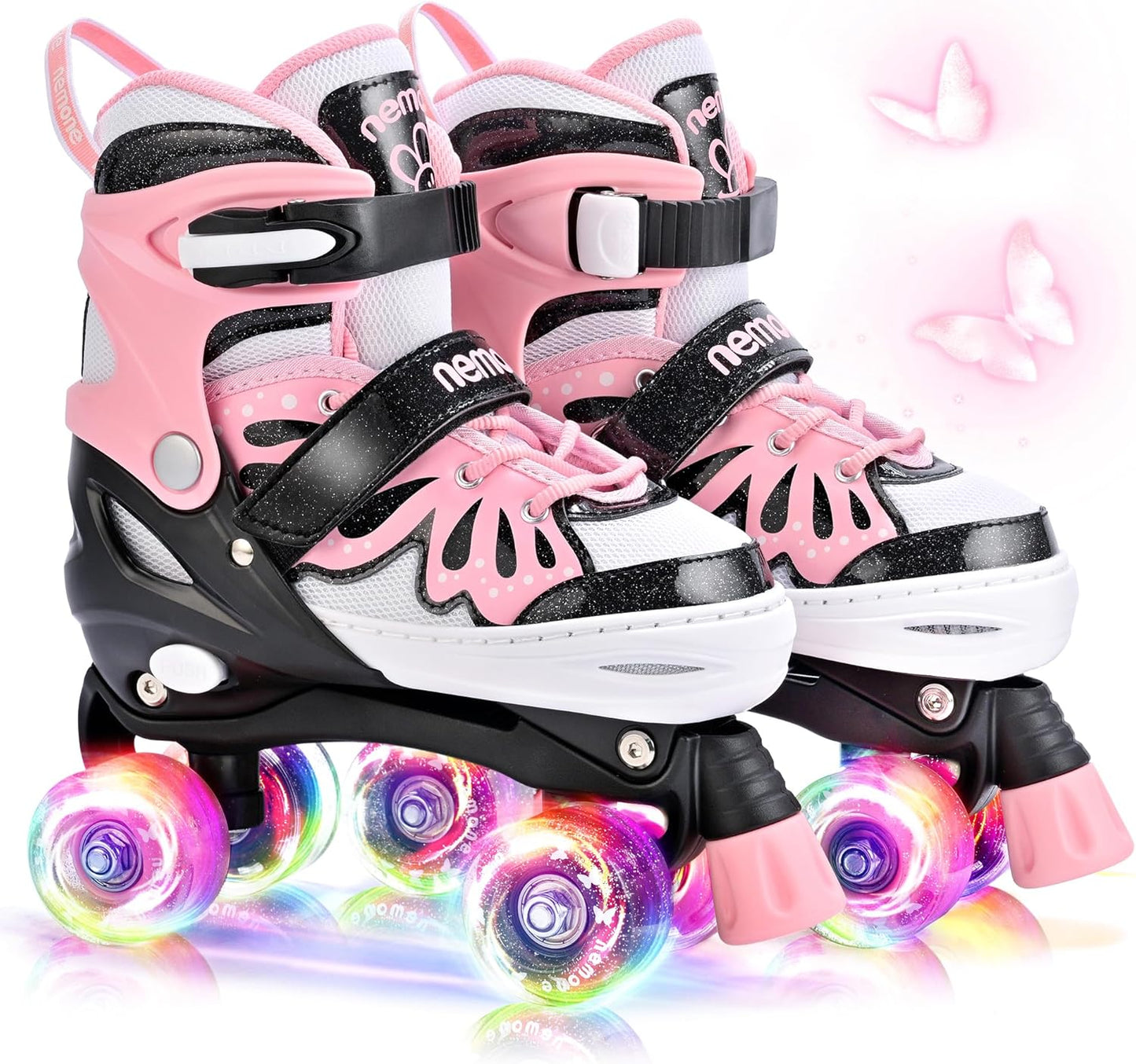 NEMONE Mermaid Adjustable Light Up Roller Skates for Kids