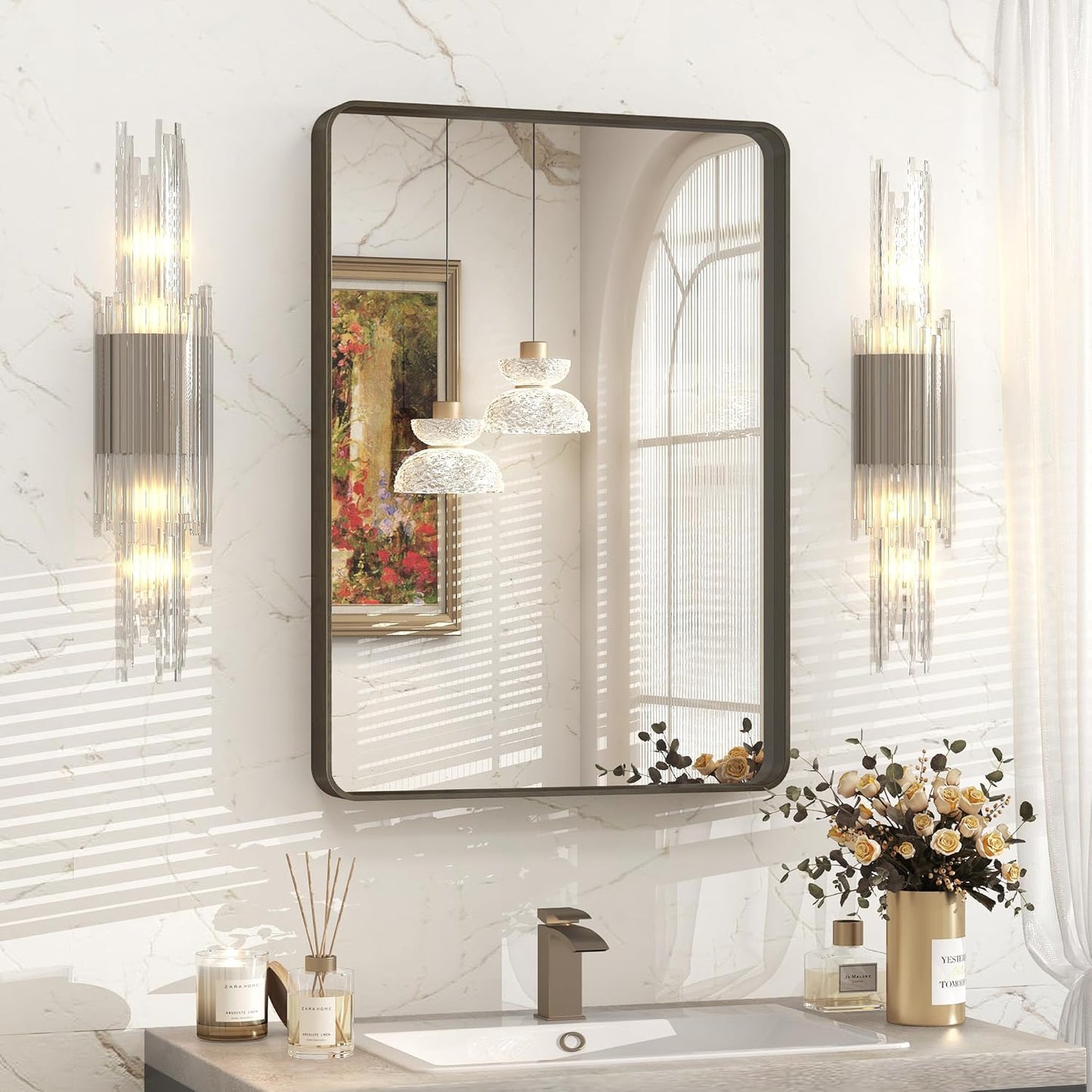 20x30 Inch Bronze Framed Bathroom Mirror for Modern Spaces