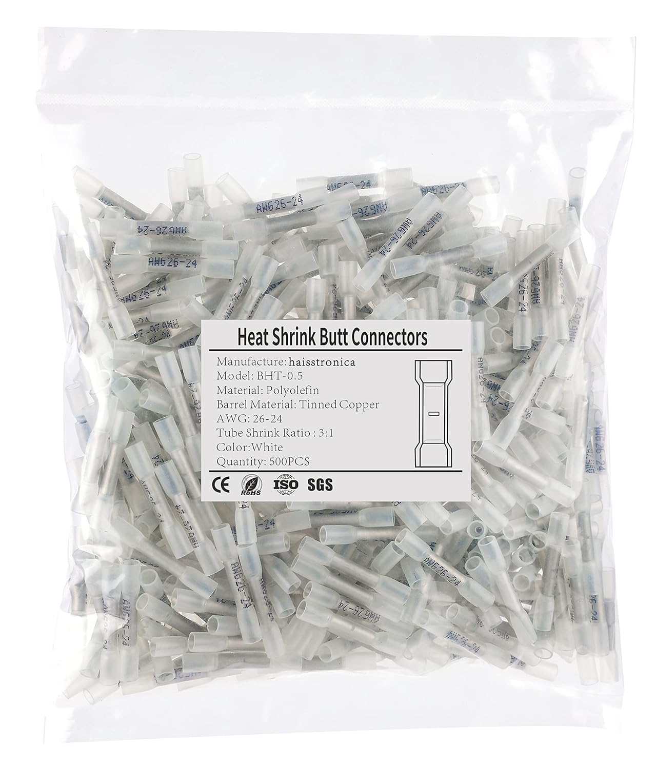 500PCS White Heat Shrink Butt Connectors for Reliable Connections