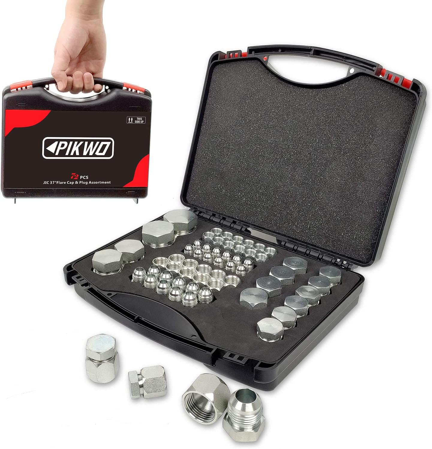 72Pcs JIC 37 Flare Cap and Plug Kit for Hydraulic Applications