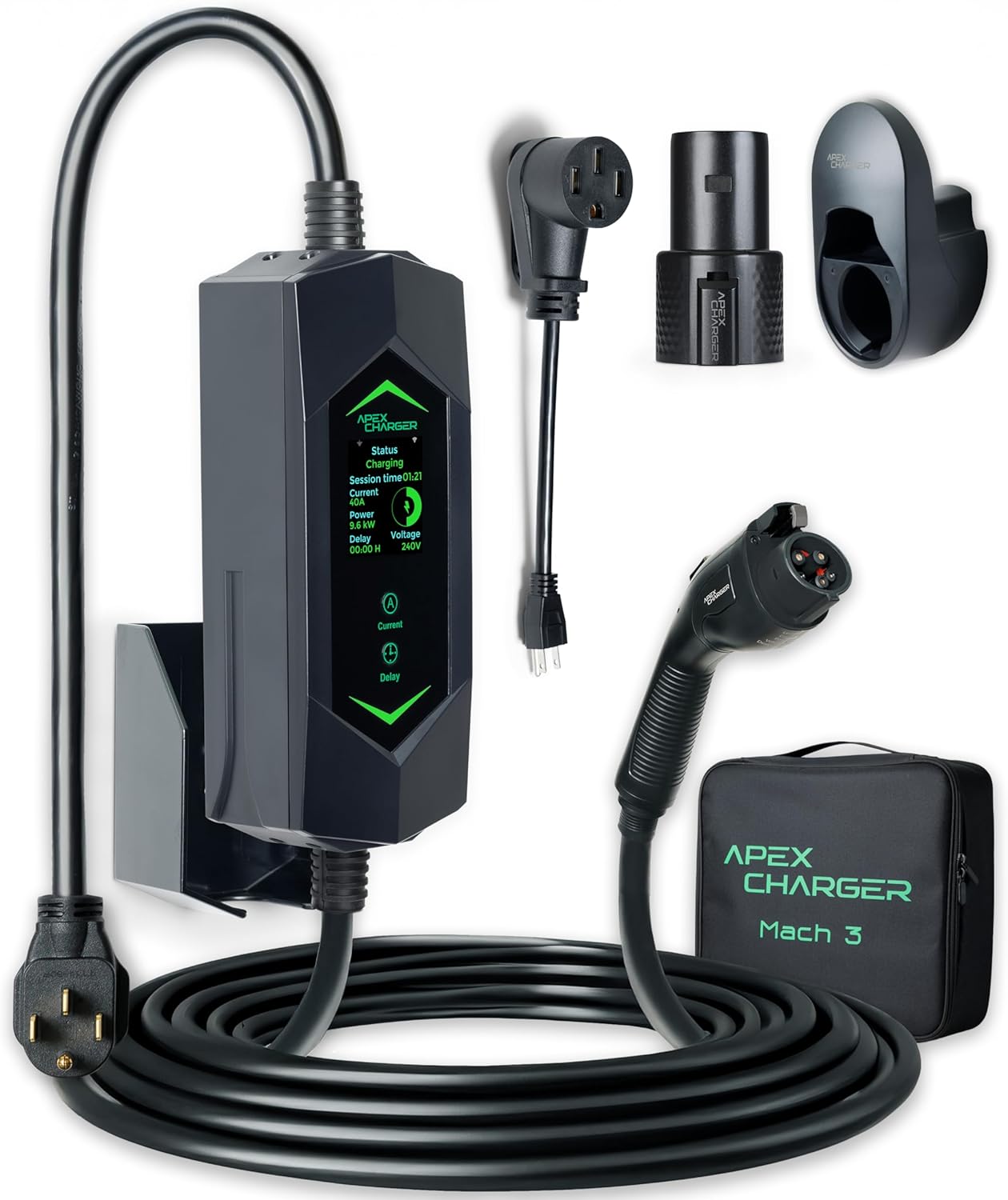 ApexCharger: Fast 40A Portable EV Charger - Level 1&2 with 25ft Cable