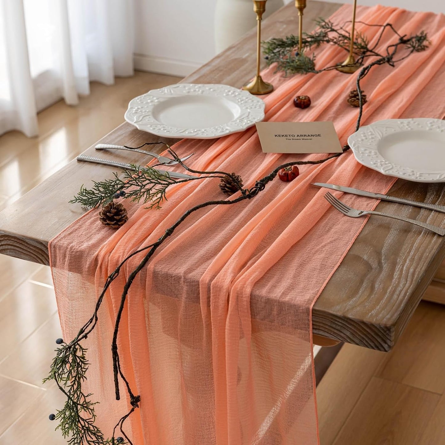 6Pcs Fresh Salmon Cheesecloth Table Runner for Elegant Decor