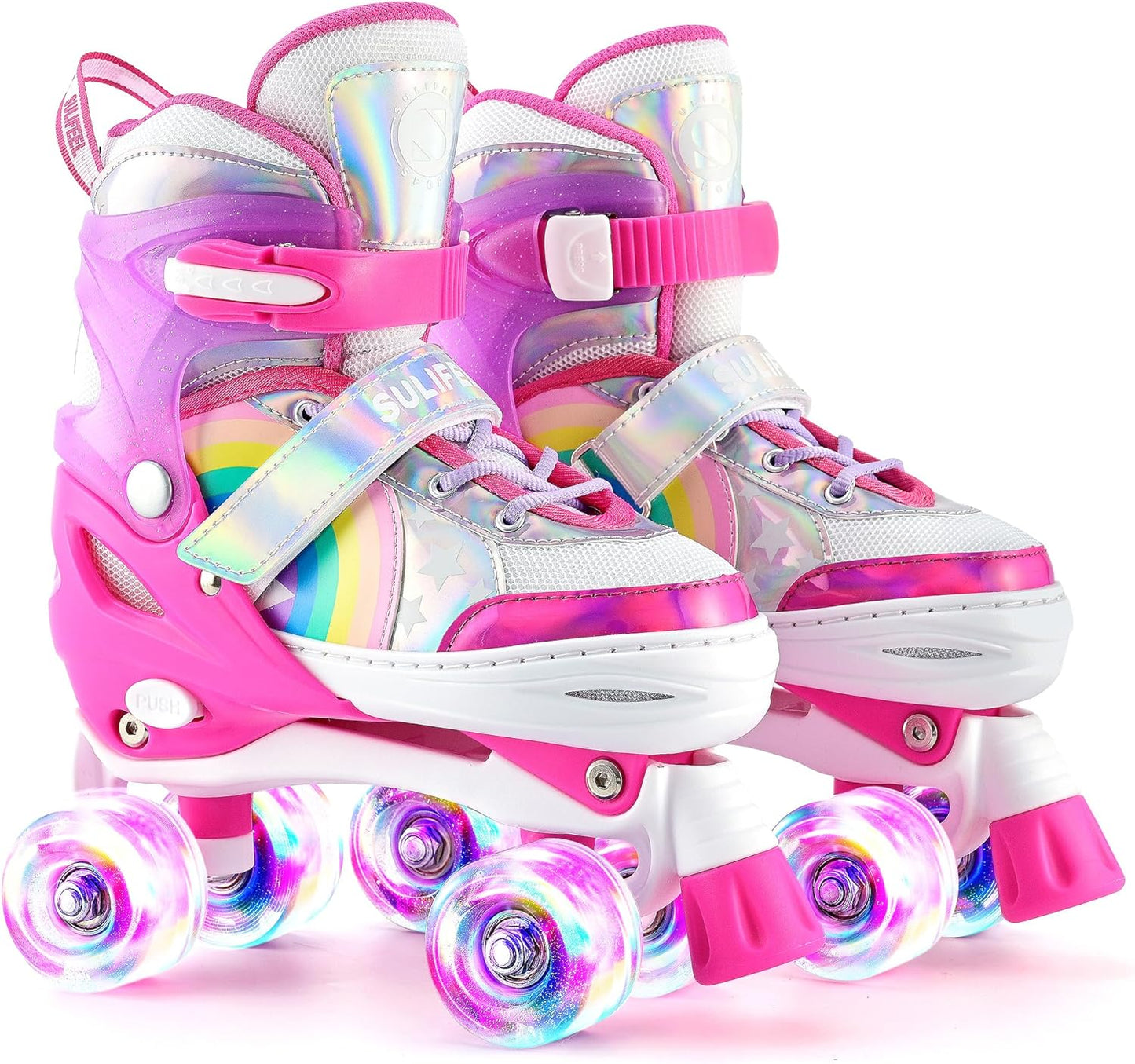 SULIFEEL Rainbow Unicorn Adjustable Light Up Roller Skates