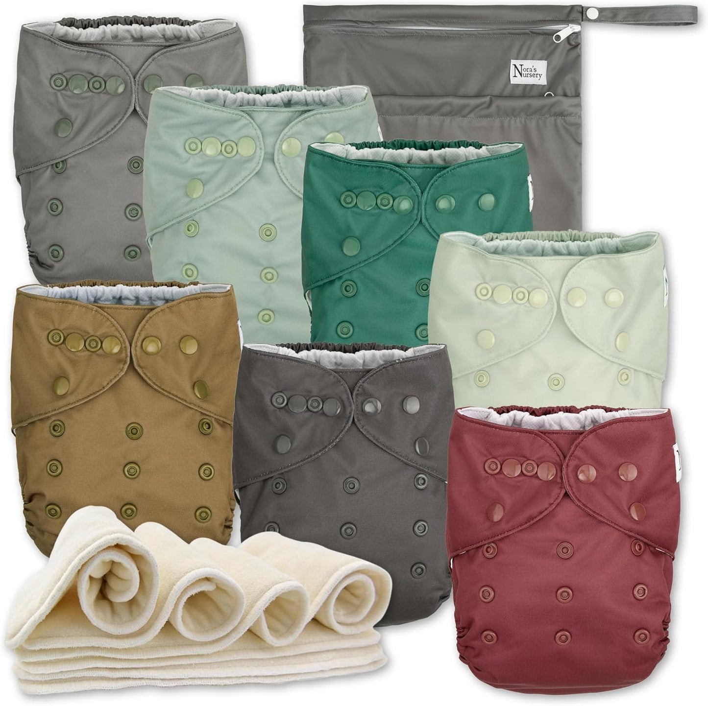Nora's Nursery Cloth Diapers 7 Pack with Wet Bag for Parents