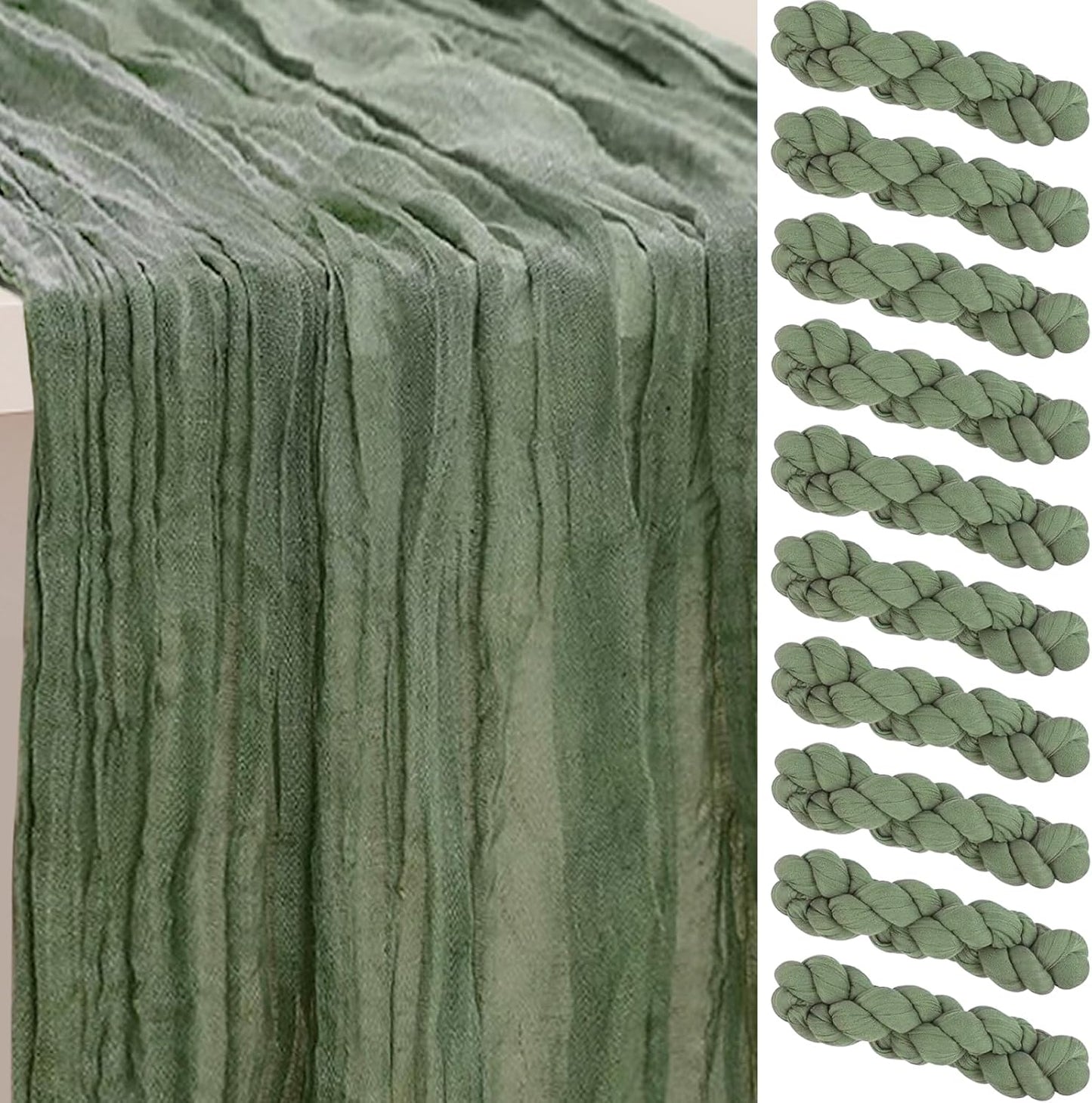 Sage Green Cheesecloth Table Runner 10 Pack for Elegant Decor