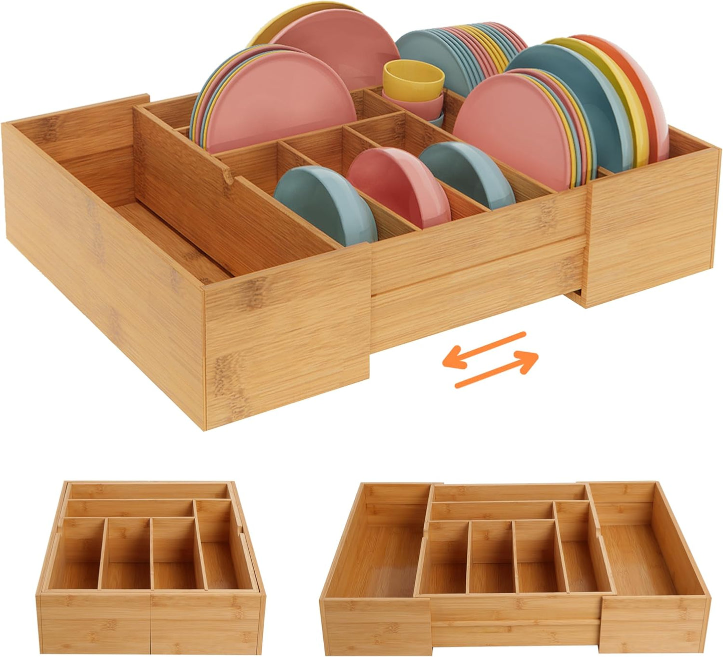 Bamboo Drawer Organizer with 8 Compartments for Utensils