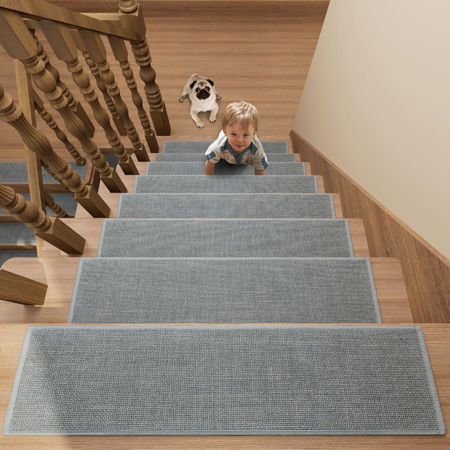Non Slip Stair Treads Carpet for Wooden Steps - 15 pcs Safety Rugs