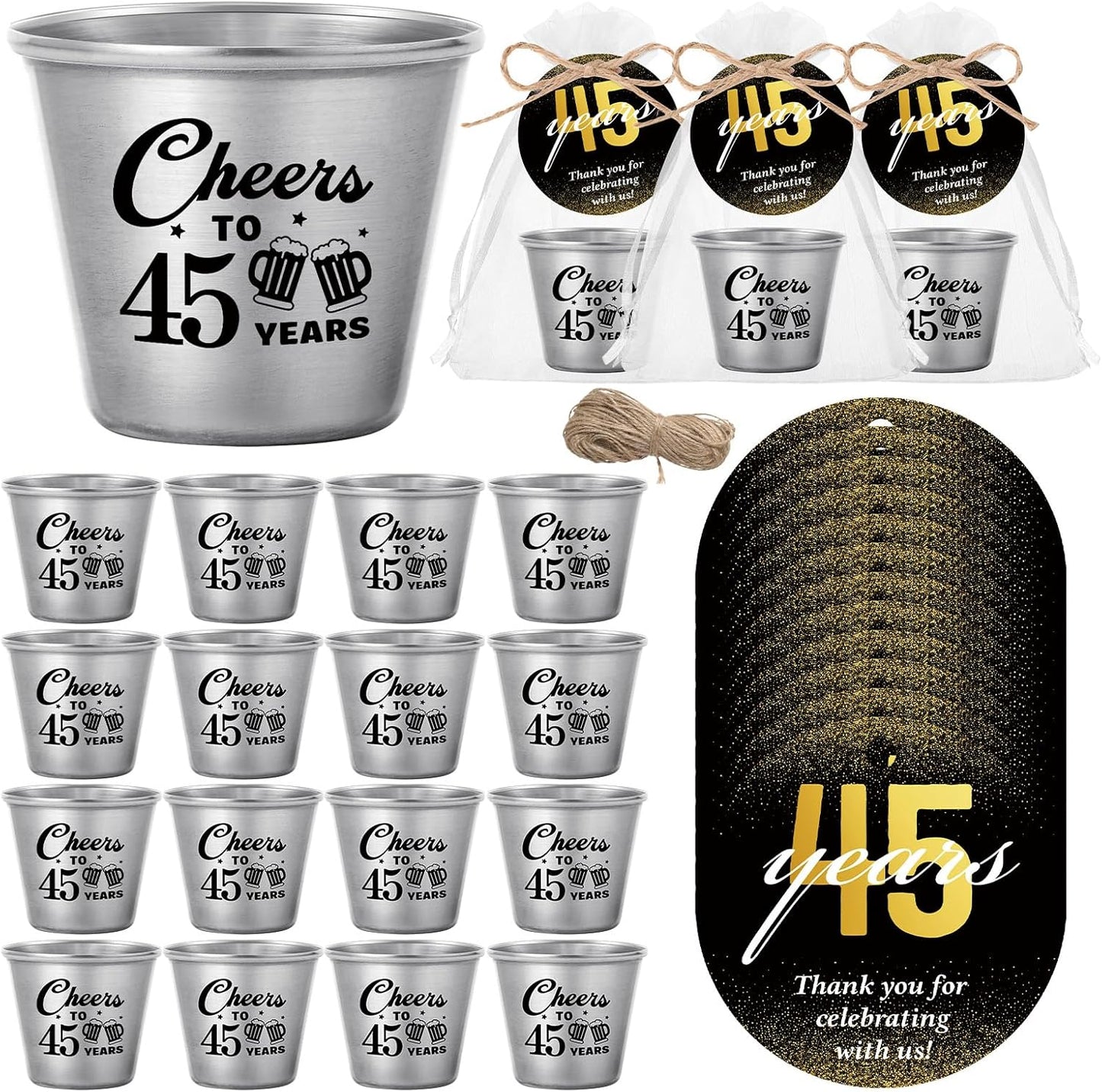 Cheers to 45 Years Stainless Steel Shot Glasses Party Favors