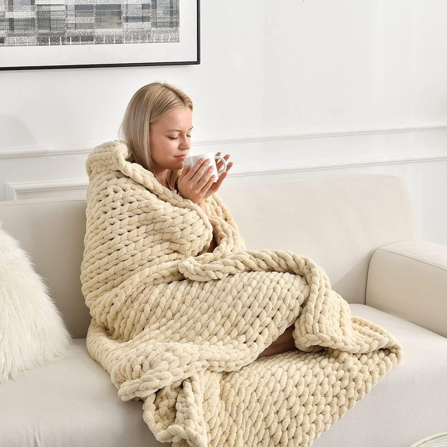 Maetoow Chenille Chunky Knit Blanket Throw for Cozy Comfort