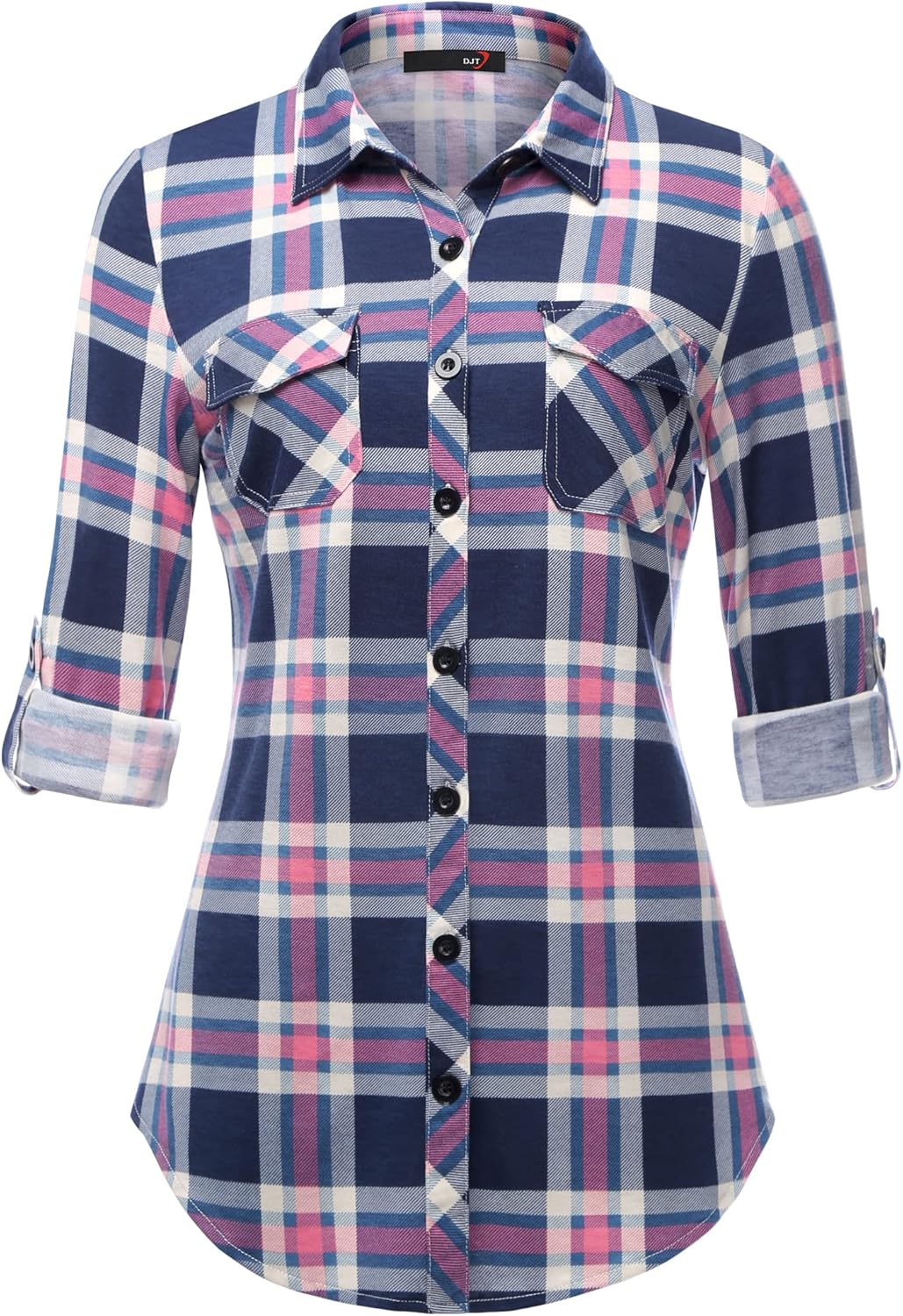 DJT Womens Soft Stretchy Knit Plaid Shirts for Every Occasion