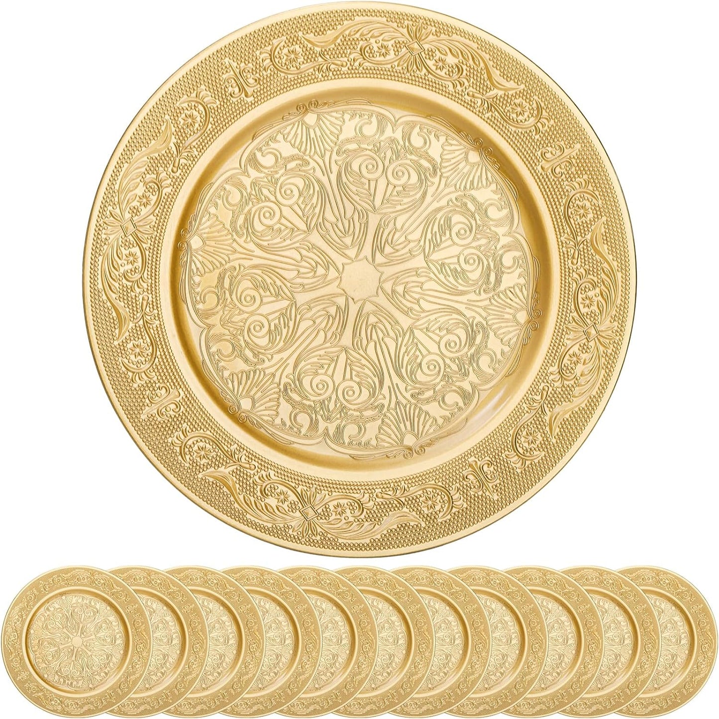 12 Pack 13 Gold Charger Plates - Elegant Table Decor