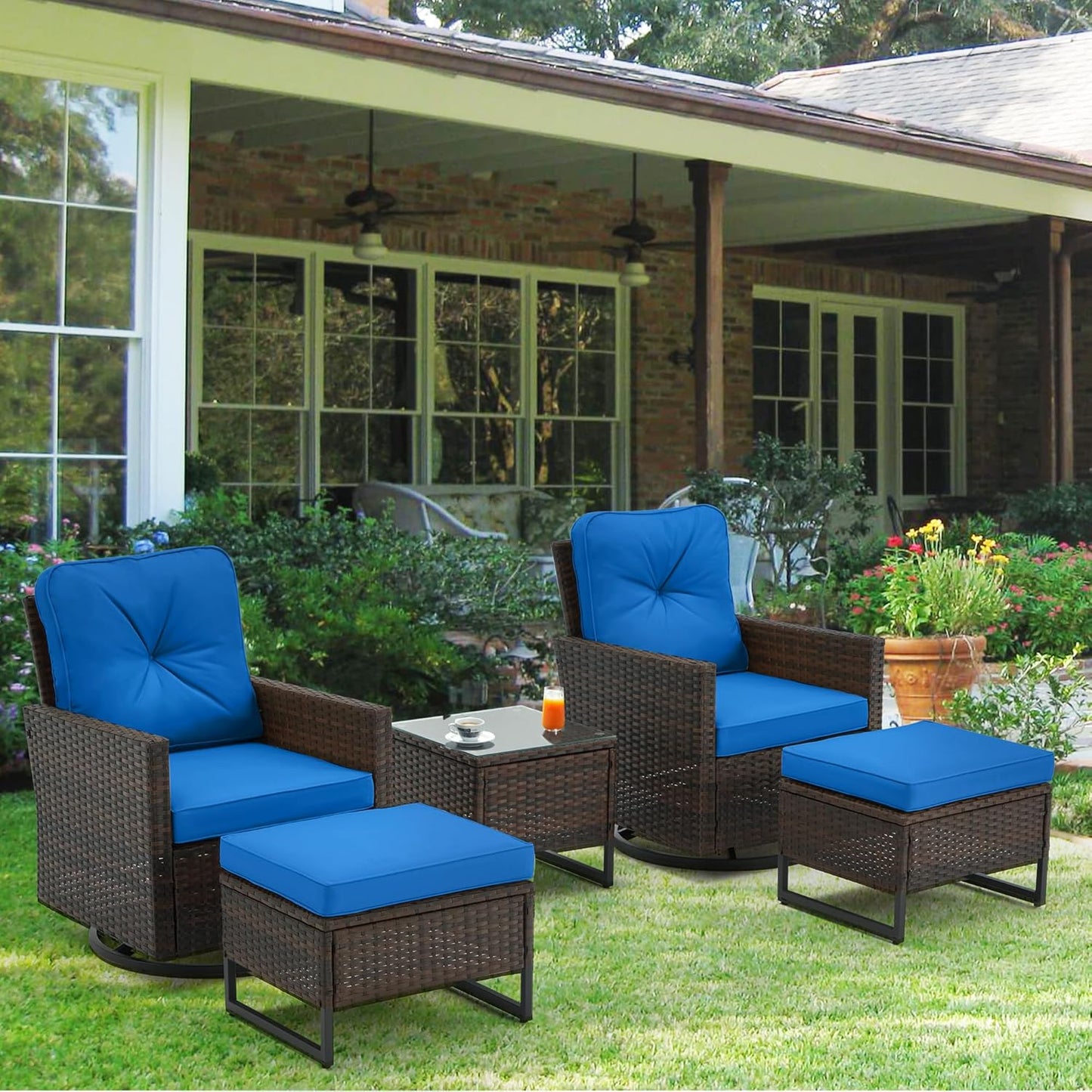 AVAWING 5 Piece Patio Furniture Set with Swivel Glider Chairs