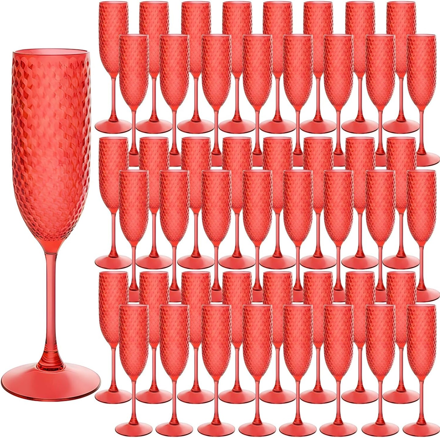 48PCS Dark Red Plastic Champagne Flutes for Elegant Events