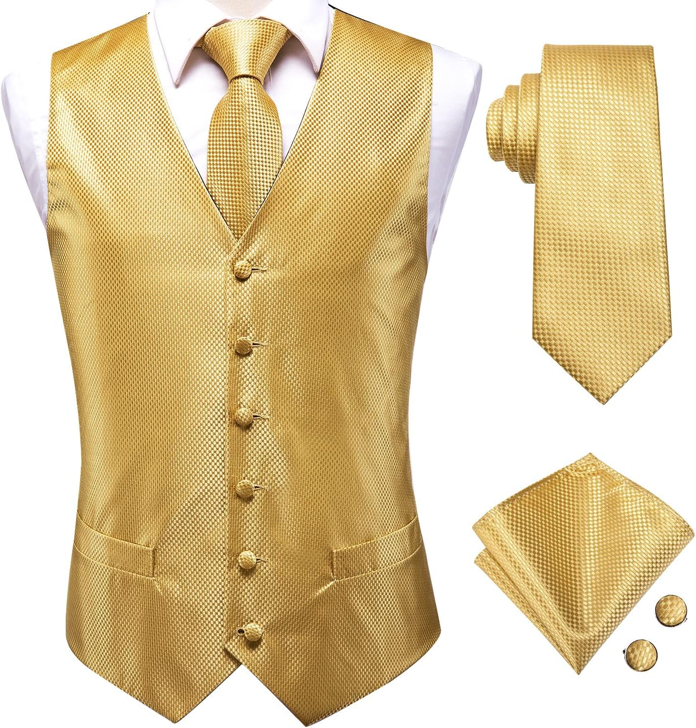 Hi-Tie Silk Mens Suit Vest and Tie Set for Formal Events