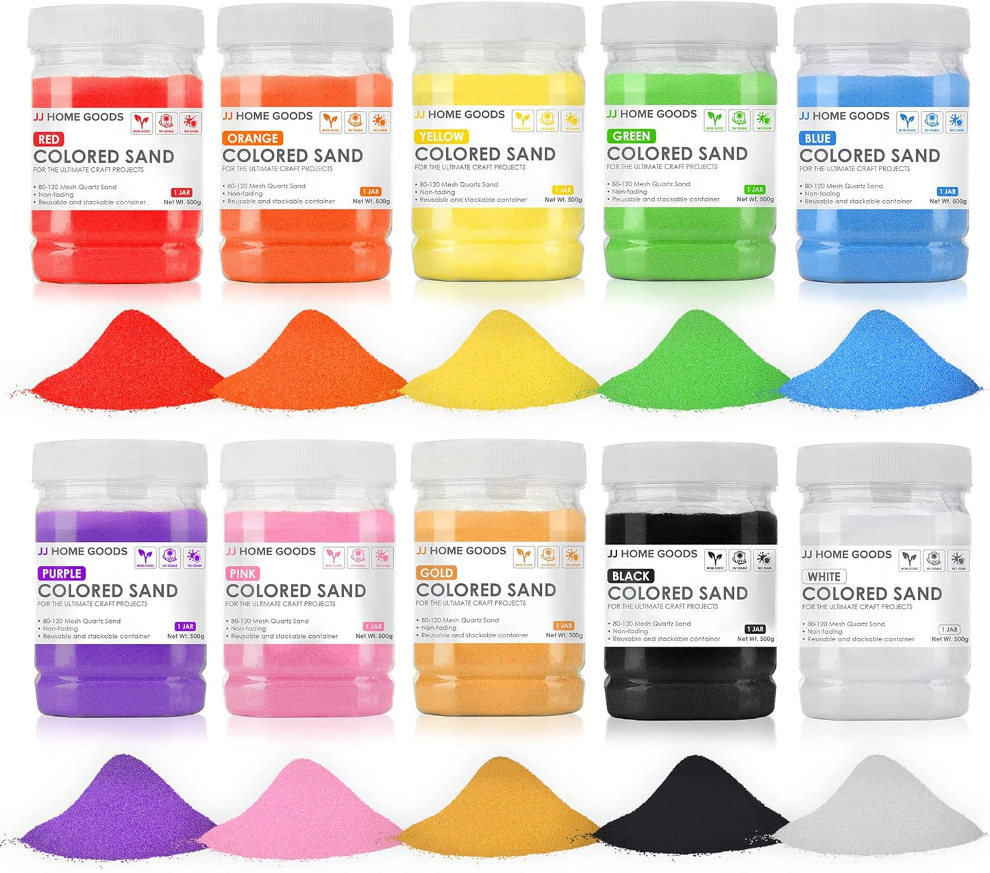 JJ CARE Colored Sand Art Kit for Kids - 10 Vibrant Colors