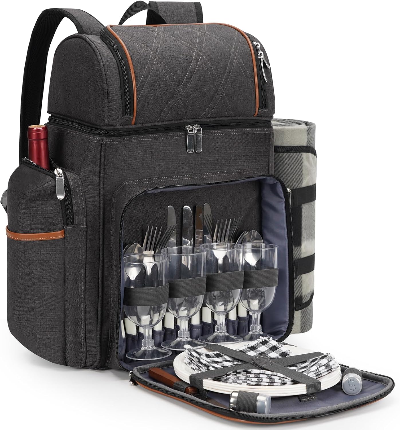 Picnic Backpack for 4 with Insulated Cooler and Blanket