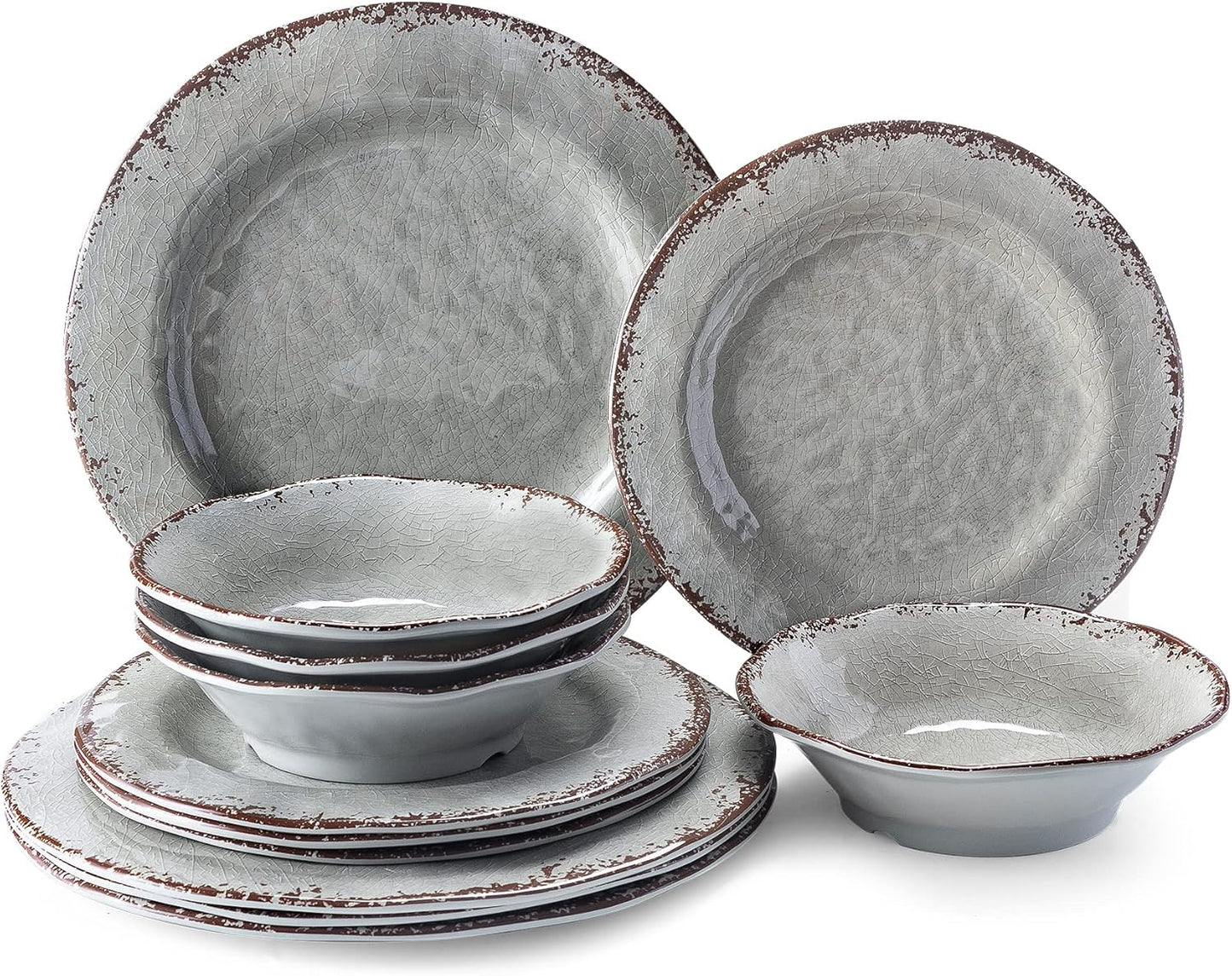 LEHAHA Farmhouse Melamine Dishes Set for Indoor and Outdoor Use