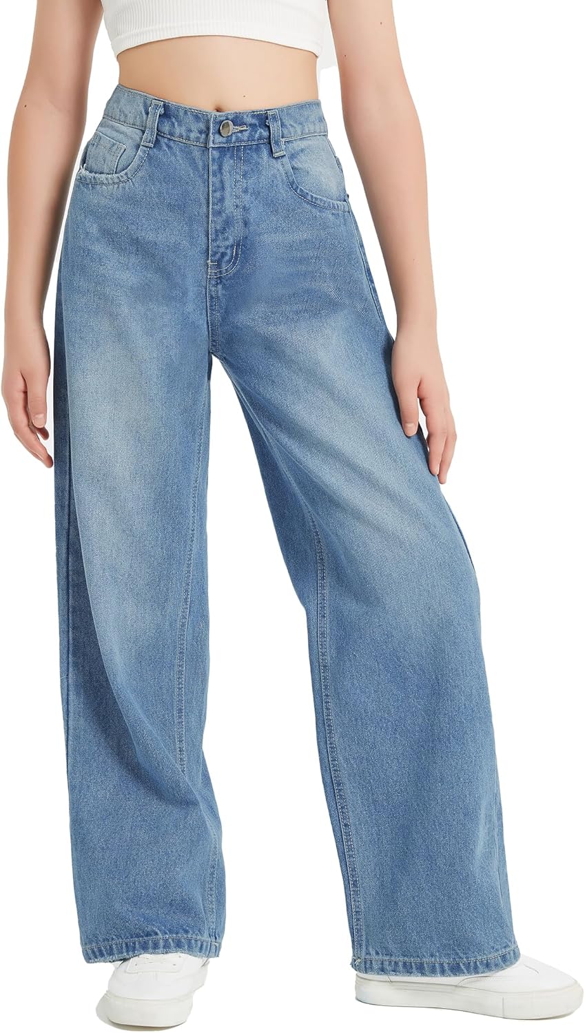 EXARUS Girls Baggy Wide Leg Jeans for Stylish Casual Wear