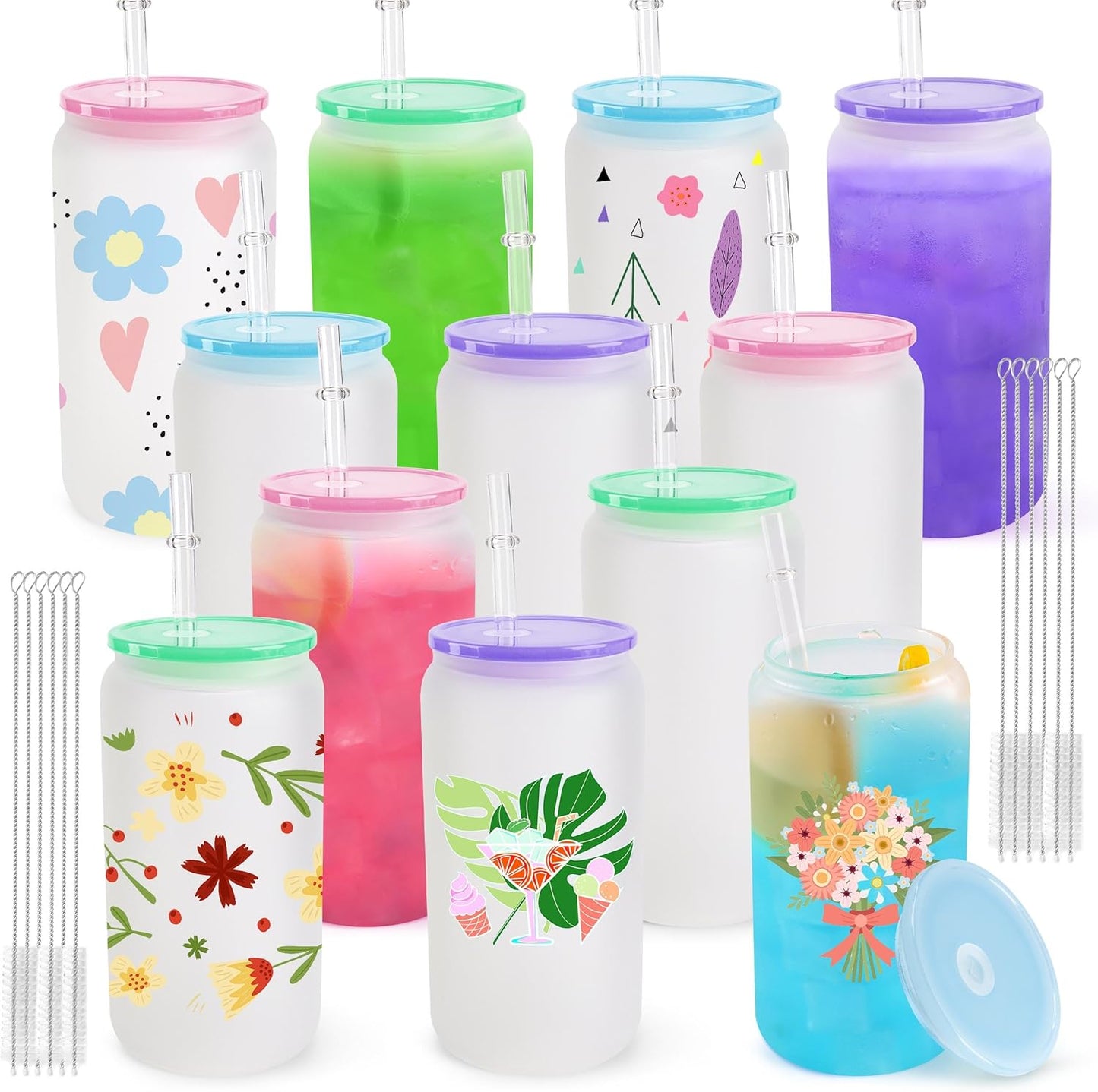 Sublimation Glass Cups 12 Pack with Acrylic Lids for DIY Gifts