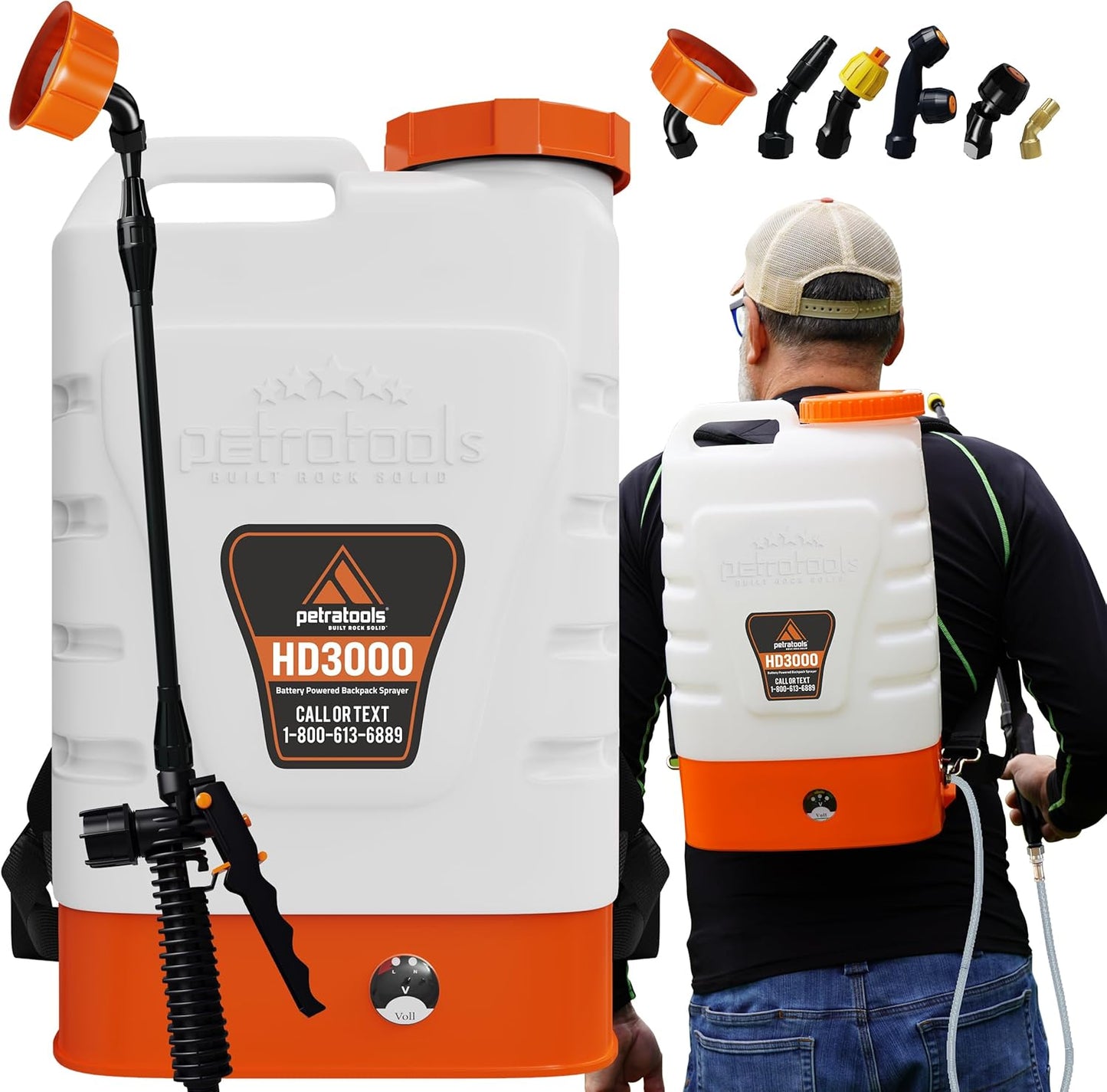 PetraTools 3 Gallon Battery Powered Backpack Sprayer for Lawn