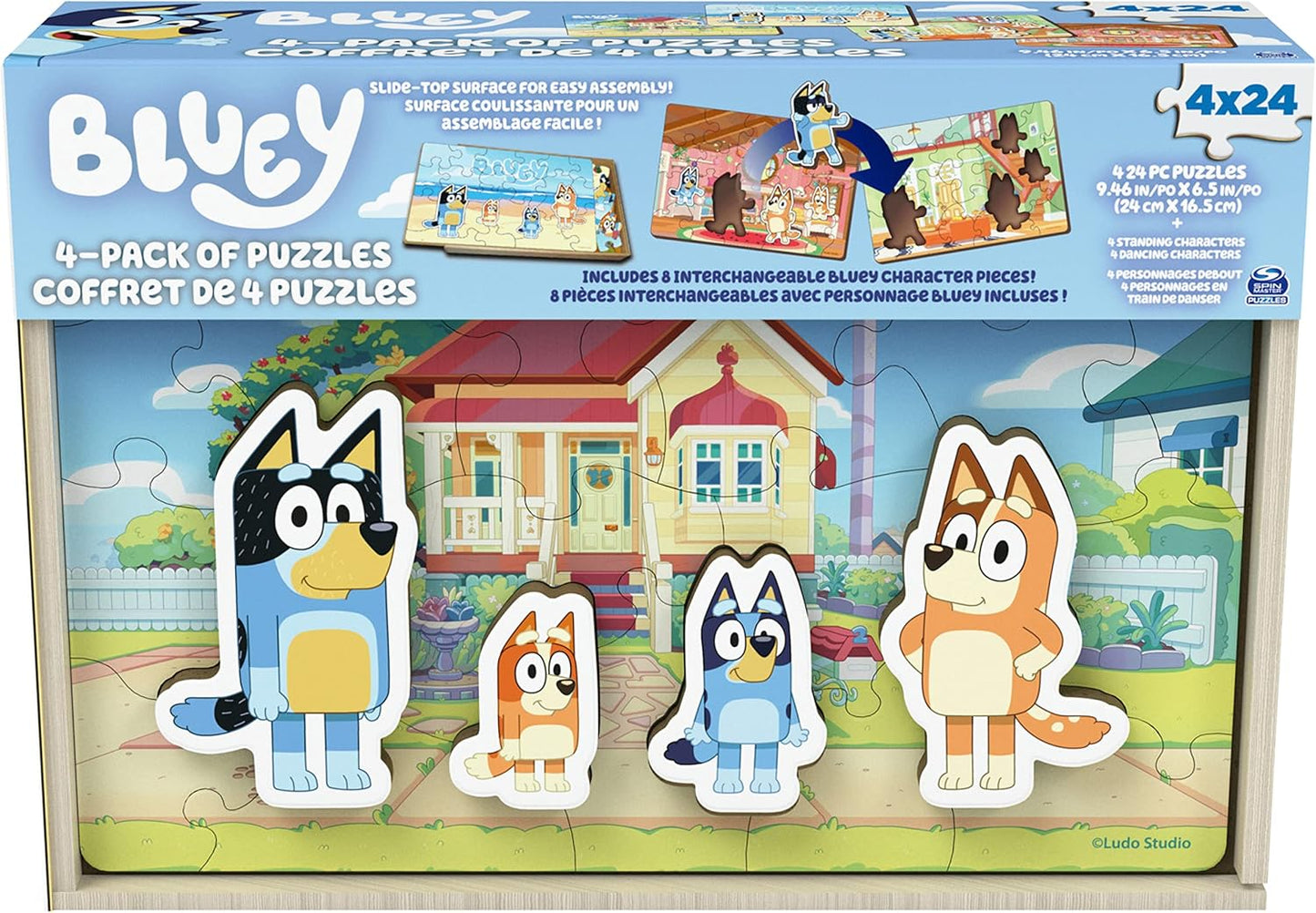 Bluey 4-Pack Wooden Puzzles - Interchangeable Pieces & Party Fun!