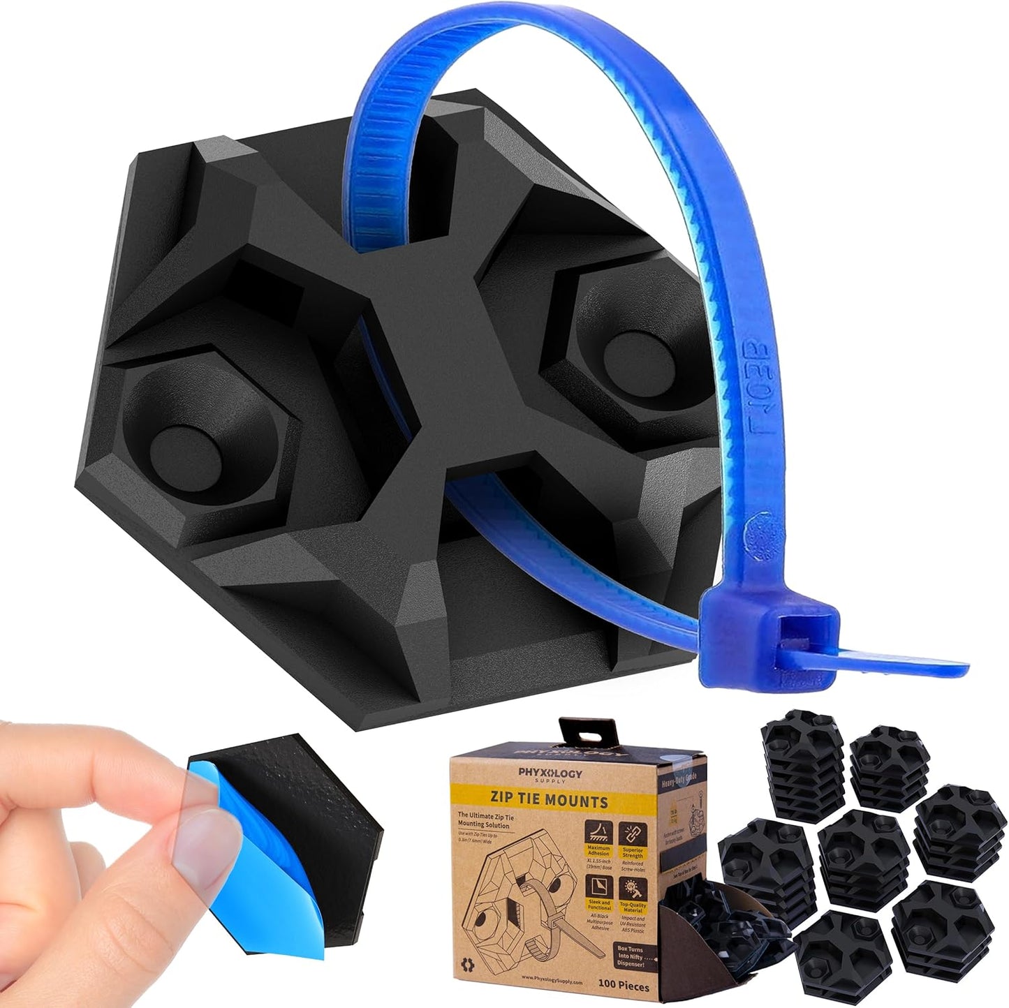 100 Pack Adhesive XL Zip Tie Mounts - Cord Management