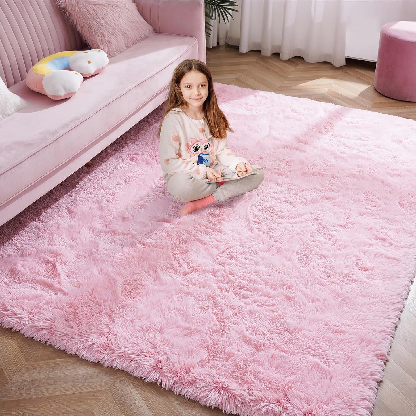 Softlife Pink Fluffy Area Rugs for Living Room and Bedroom