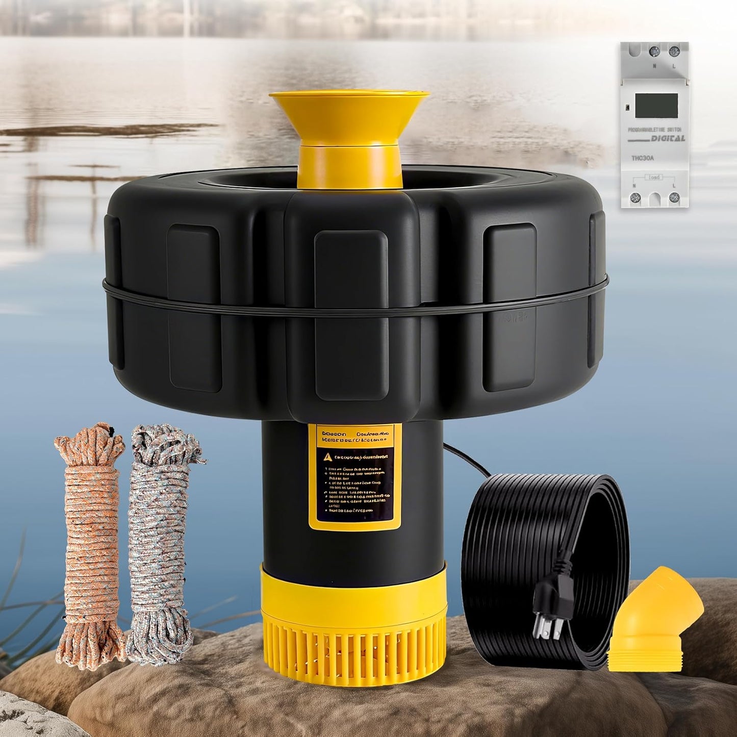 Powerful 1HP Pond Fountain Aerator with Timer & Dual Spray Patterns