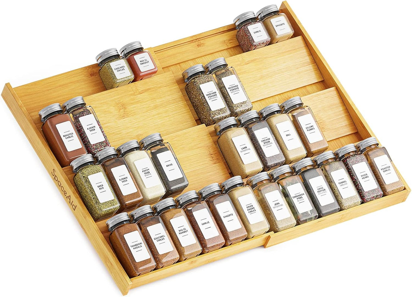 SpaceAid Bamboo Spice Drawer Organizer for Neat Kitchen Storage
