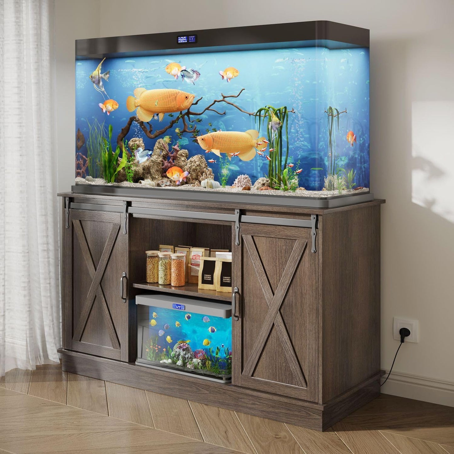 55-75 Gallon Fish Tank Stand with Power Outlets & LED Light