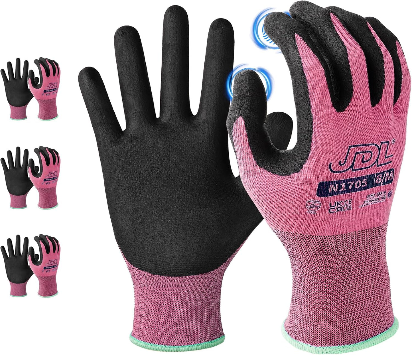 Nitrile Coated Grip Gloves Set - Touchscreen Fingers