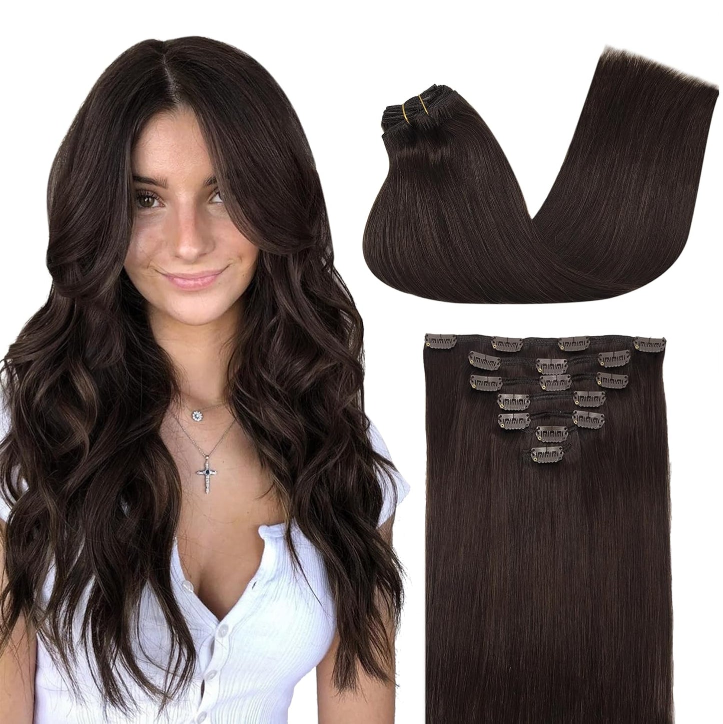 GOO GOO Clip in Hair Extensions for Women, 20inch 120g Light Brown