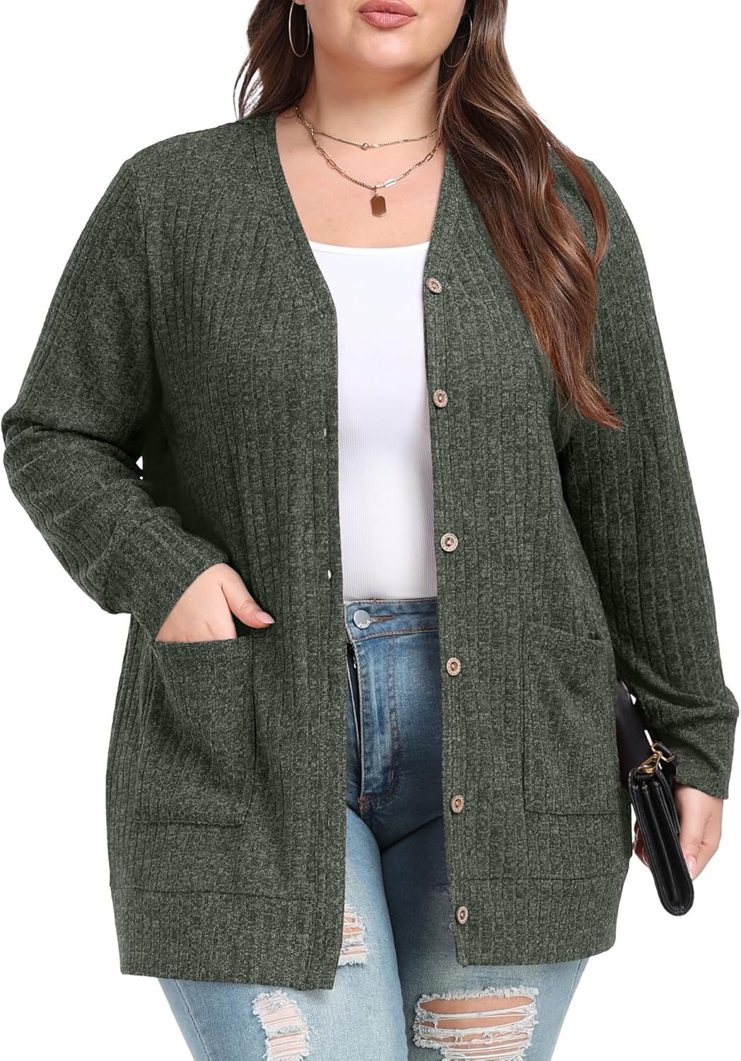 OLRIK Women Plus Size Cardigan Open Front Lightweight Jacket